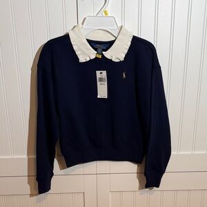 Polo Ralph Lauren Madison Navy Sweatshirt w/ White Scalloped Collar Size M 8-10